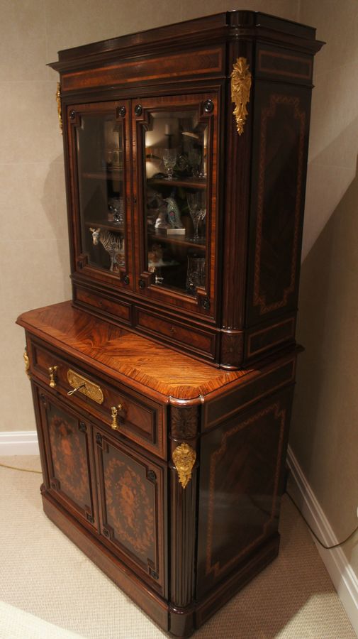 Antique A Beautiful example of a Napoleon III, French, Ebony and Parquetry Secretaire Bookcase by Chaix c1860