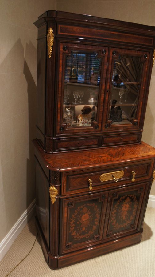 Antique A Beautiful example of a Napoleon III, French, Ebony and Parquetry Secretaire Bookcase by Chaix c1860