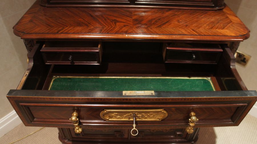 Antique A Beautiful example of a Napoleon III, French, Ebony and Parquetry Secretaire Bookcase by Chaix c1860