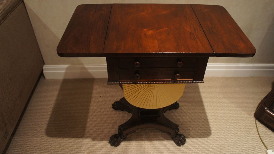 Antique A Regency Rosewood, Two Flap Worktable. c1815