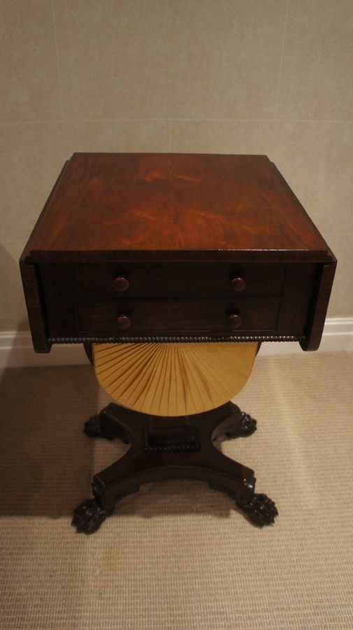 Antique A Regency Rosewood, Two Flap Worktable. c1815