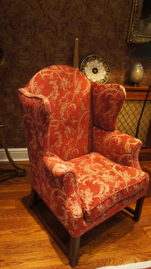 Antique A Pair of George III, Upholstered Wing Chairs c1780 - One with Castors, one without.