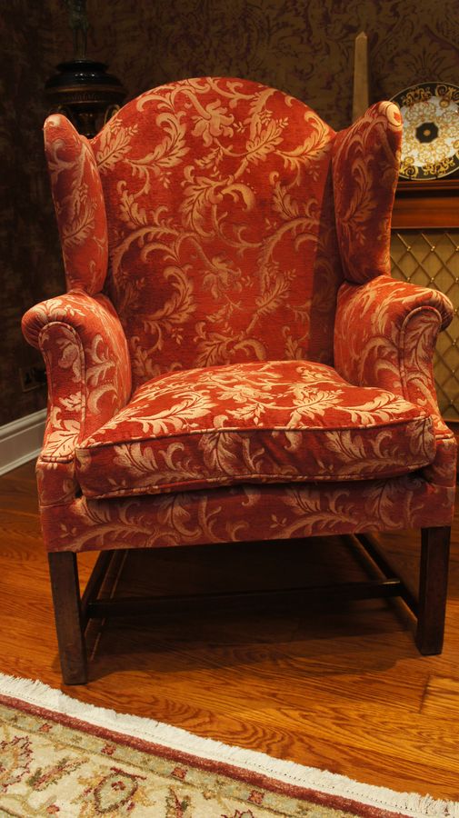 Antique A Pair of George III, Upholstered Wing Chairs c1780 - One with Castors, one without.