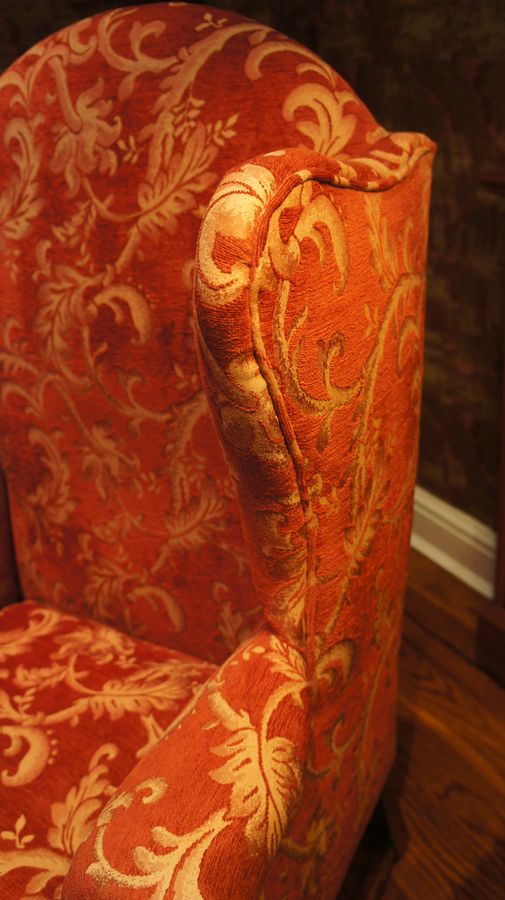 Antique A Pair of George III, Upholstered Wing Chairs c1780 - One with Castors, one without.