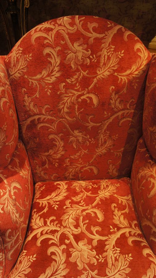 Antique A Pair of George III, Upholstered Wing Chairs c1780 - One with Castors, one without.