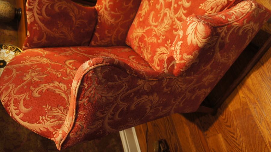 Antique A Pair of George III, Upholstered Wing Chairs c1780 - One with Castors, one without.