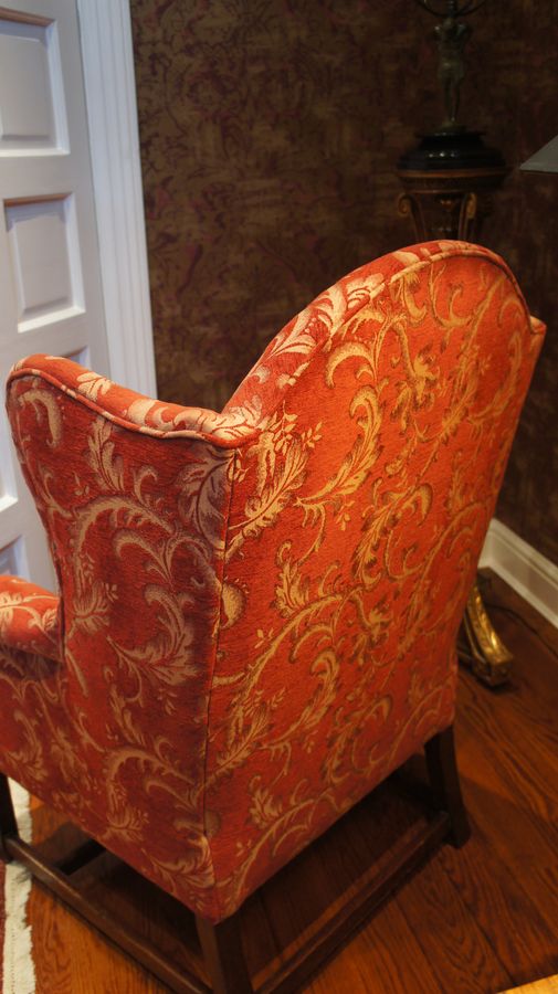 Antique A Pair of George III, Upholstered Wing Chairs c1780 - One with Castors, one without.