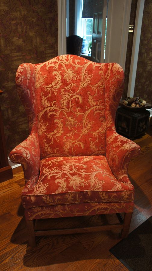 Antique A Pair of George III, Upholstered Wing Chairs c1780 - One with Castors, one without.