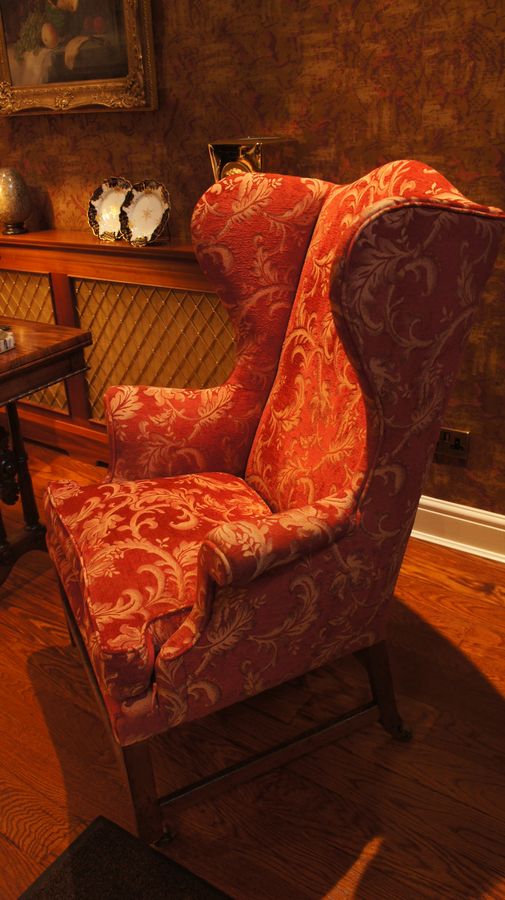 Antique A Pair of George III, Upholstered Wing Chairs c1780 - One with Castors, one without.