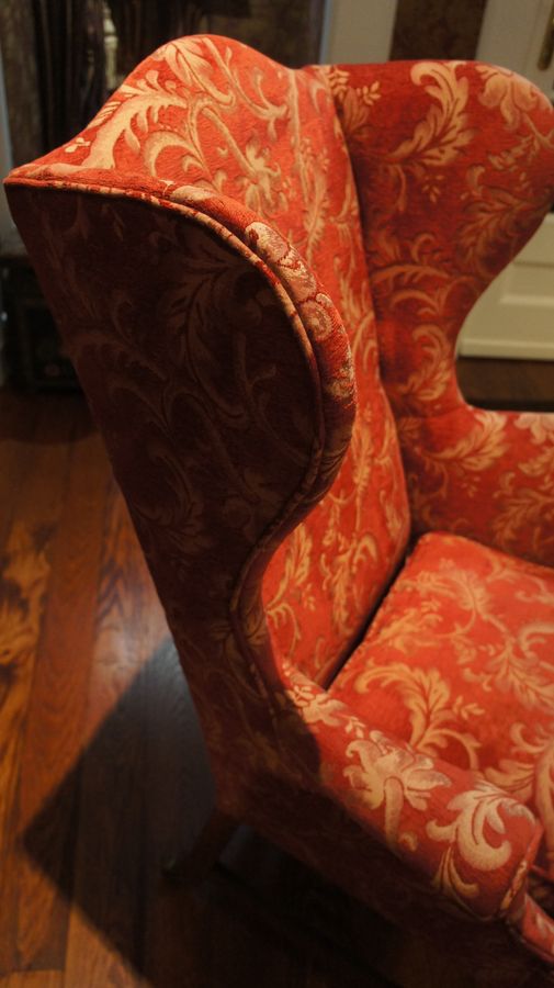 Antique A Pair of George III, Upholstered Wing Chairs c1780 - One with Castors, one without.