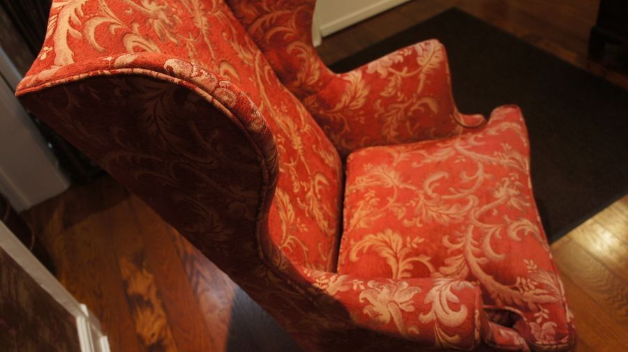 Antique A Pair of George III, Upholstered Wing Chairs c1780 - One with Castors, one without.