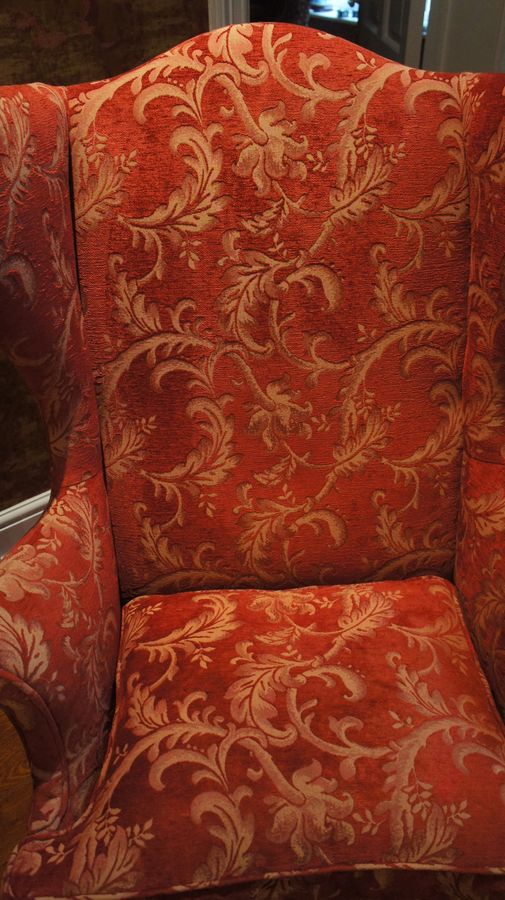 Antique A Pair of George III, Upholstered Wing Chairs c1780 - One with Castors, one without.