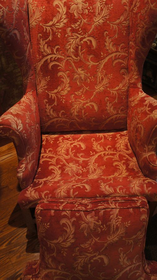 Antique A Pair of George III, Upholstered Wing Chairs c1780 - One with Castors, one without.