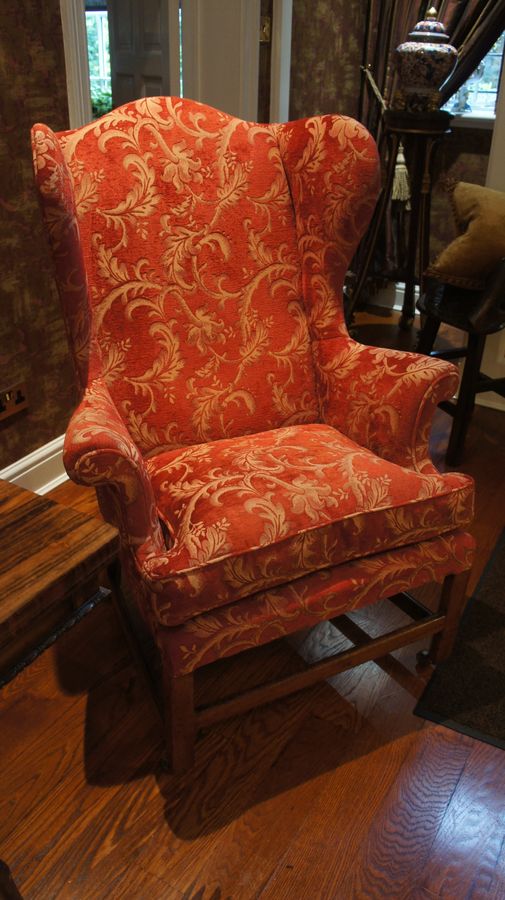 Antique A Pair of George III, Upholstered Wing Chairs c1780 - One with Castors, one without.