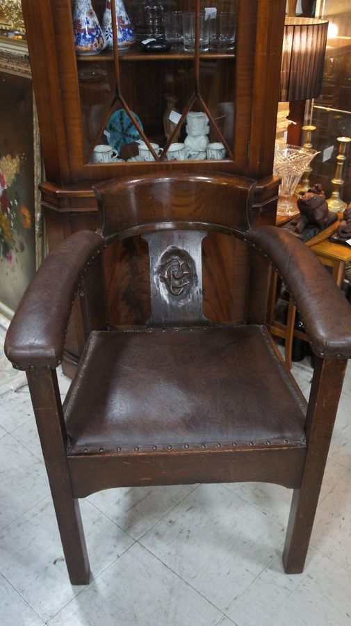 Early 20th Century Oak and Leather Club Chair.