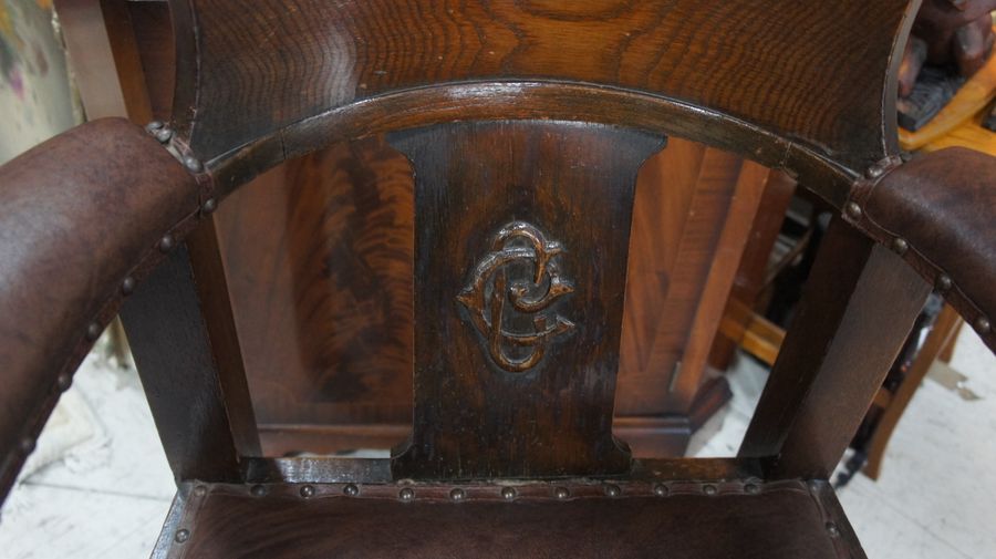 Antique Early 20th Century Oak and Leather Club Chair.