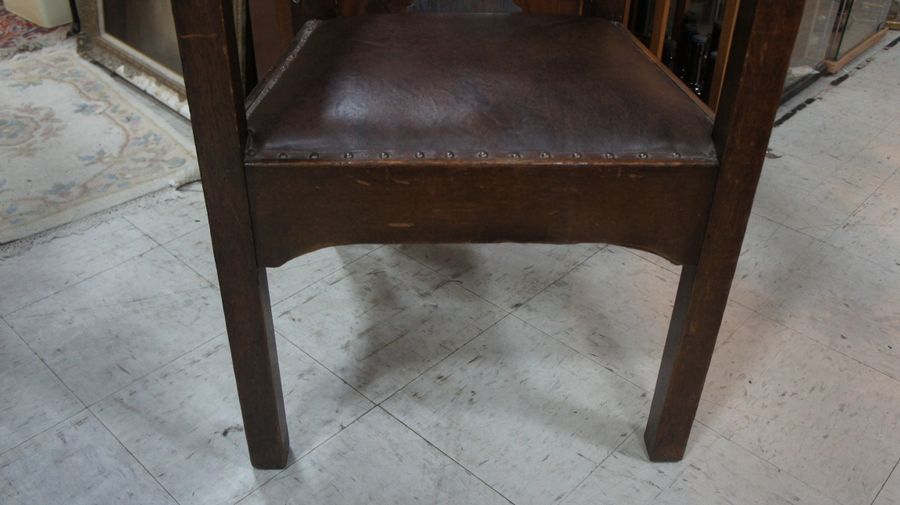 Antique Early 20th Century Oak and Leather Club Chair.