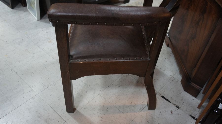 Antique Early 20th Century Oak and Leather Club Chair.