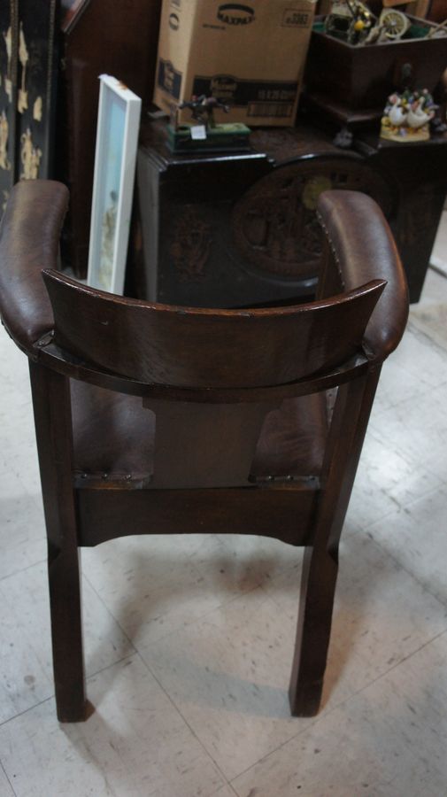 Antique Early 20th Century Oak and Leather Club Chair.