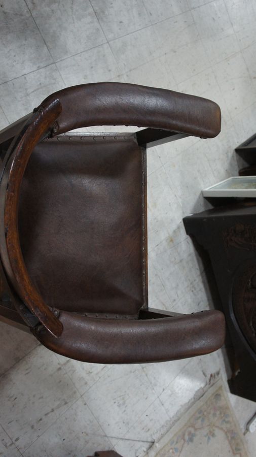 Antique Early 20th Century Oak and Leather Club Chair.