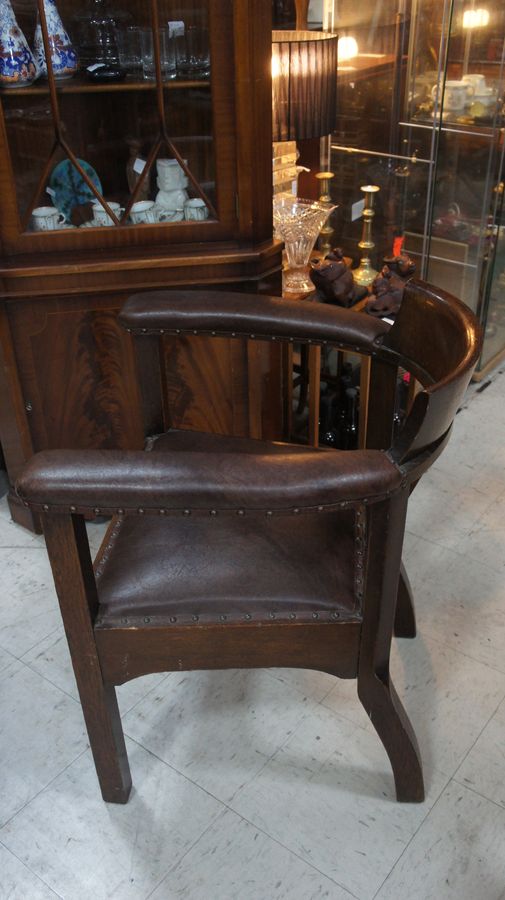 Antique Early 20th Century Oak and Leather Club Chair.