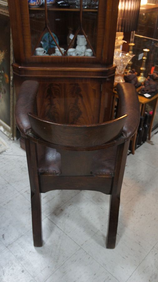 Antique Early 20th Century Oak and Leather Club Chair.