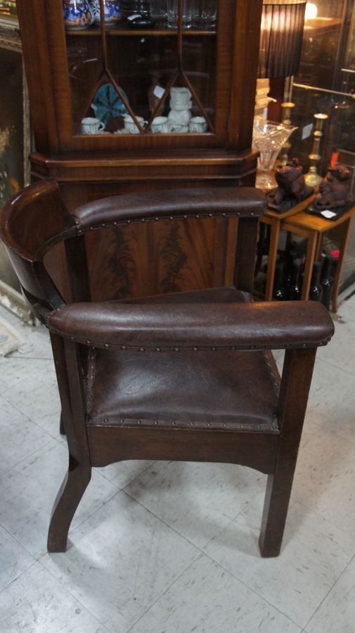 Antique Early 20th Century Oak and Leather Club Chair.