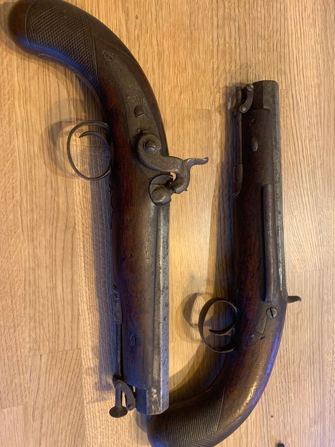 pair of percussion back action belt pistols. 