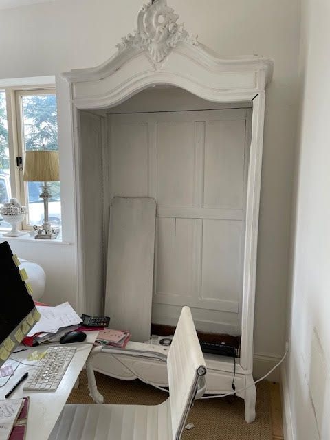 Antique French antique armoire painted all white farrow and ball