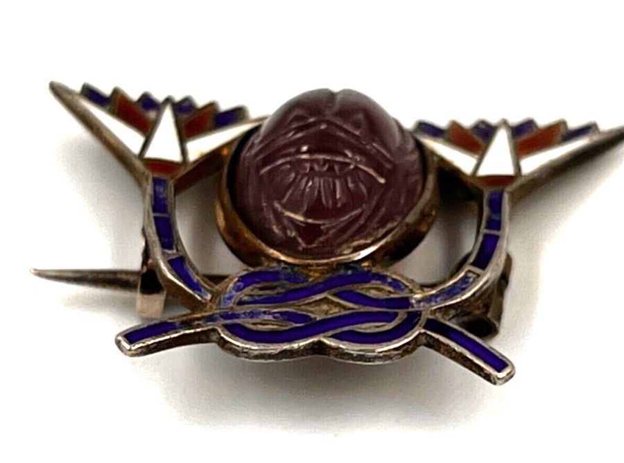 Antique Antique Egyptian Revival 800 Silver Gilt Amethyst Scarab & Enamel Brooch