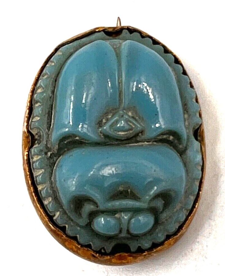 Antique Antique Art Deco Egyptian Revival Czech Turquoise Scarab Brooch