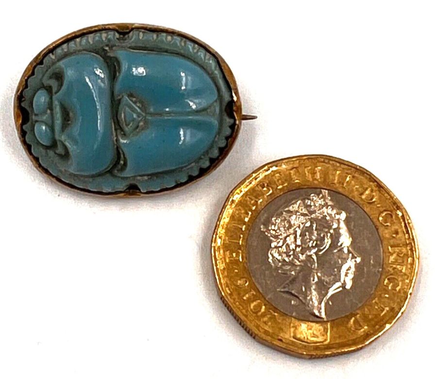 Antique Antique Art Deco Egyptian Revival Czech Turquoise Scarab Brooch