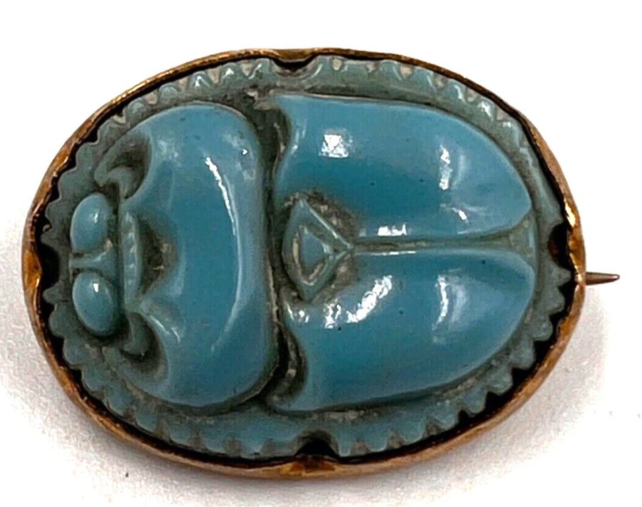 Antique Antique Art Deco Egyptian Revival Czech Turquoise Scarab Brooch