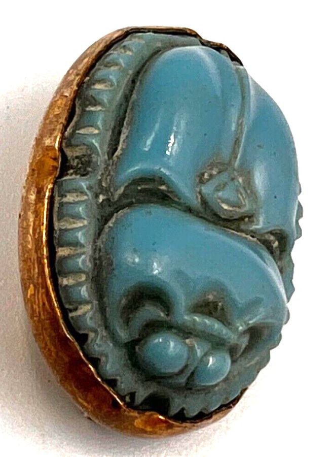 Antique Antique Art Deco Egyptian Revival Czech Turquoise Scarab Brooch