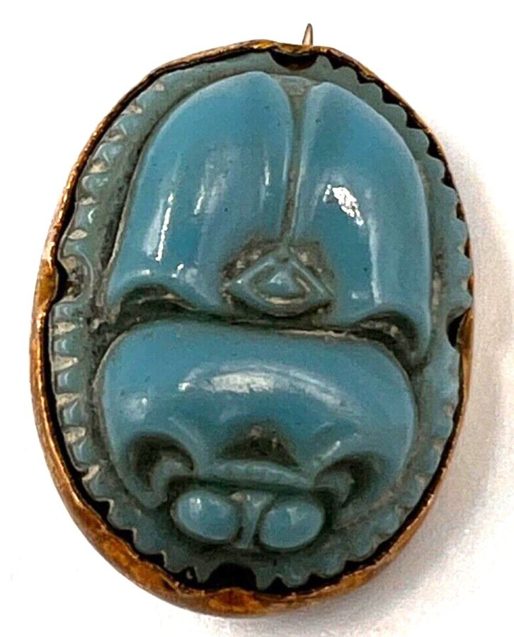 Antique Antique Art Deco Egyptian Revival Czech Turquoise Scarab Brooch