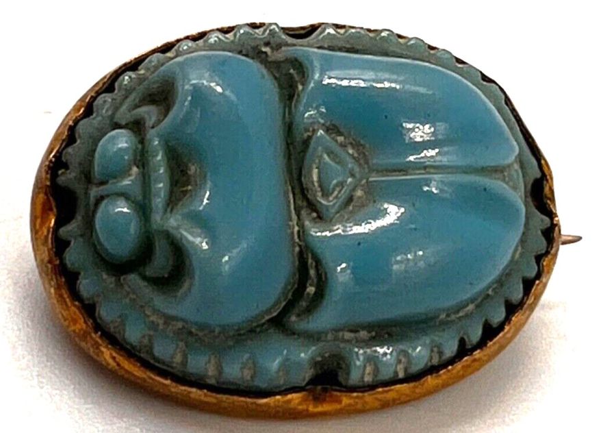 Antique Antique Art Deco Egyptian Revival Czech Turquoise Scarab Brooch