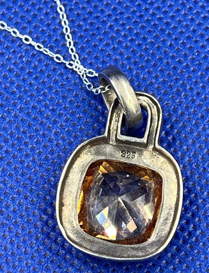 Antique Antique Art Deco Silver Smokey Citrine Pendant  Large Facet Cut Stone