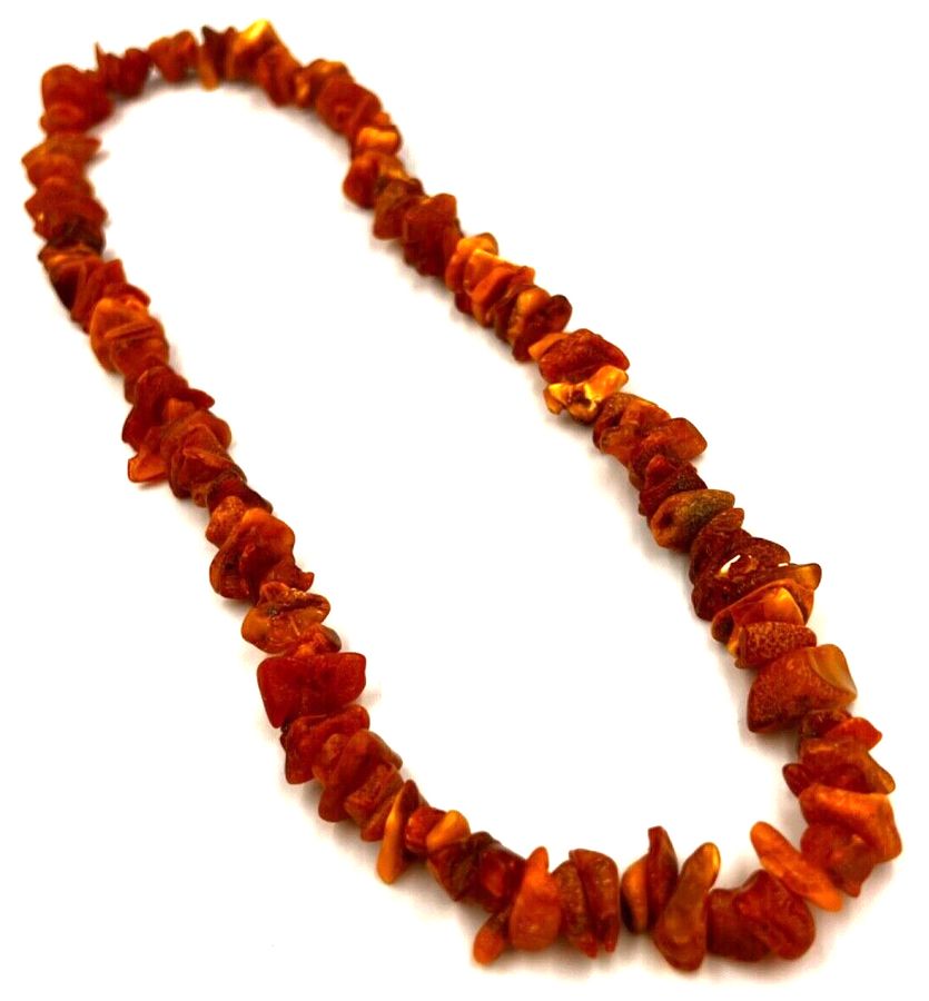 Antique Vintage Natural Amber Large Chip Long Necklace