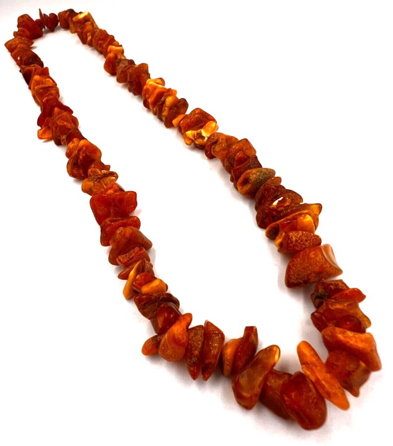 Antique Vintage Natural Amber Large Chip Long Necklace