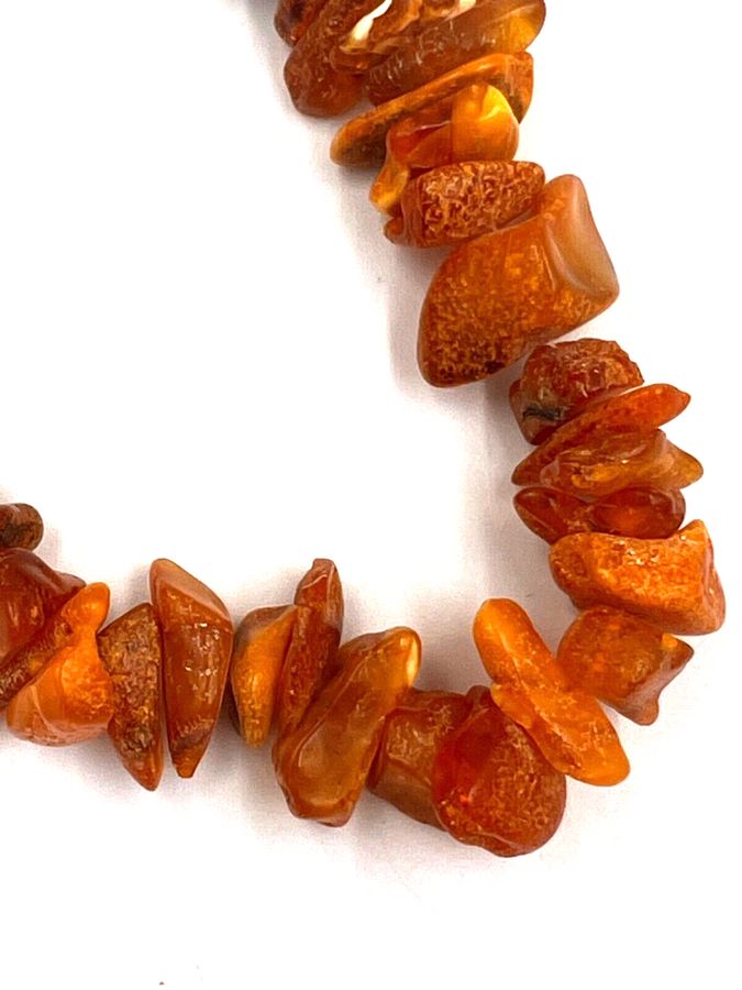 Antique Vintage Natural Amber Large Chip Long Necklace