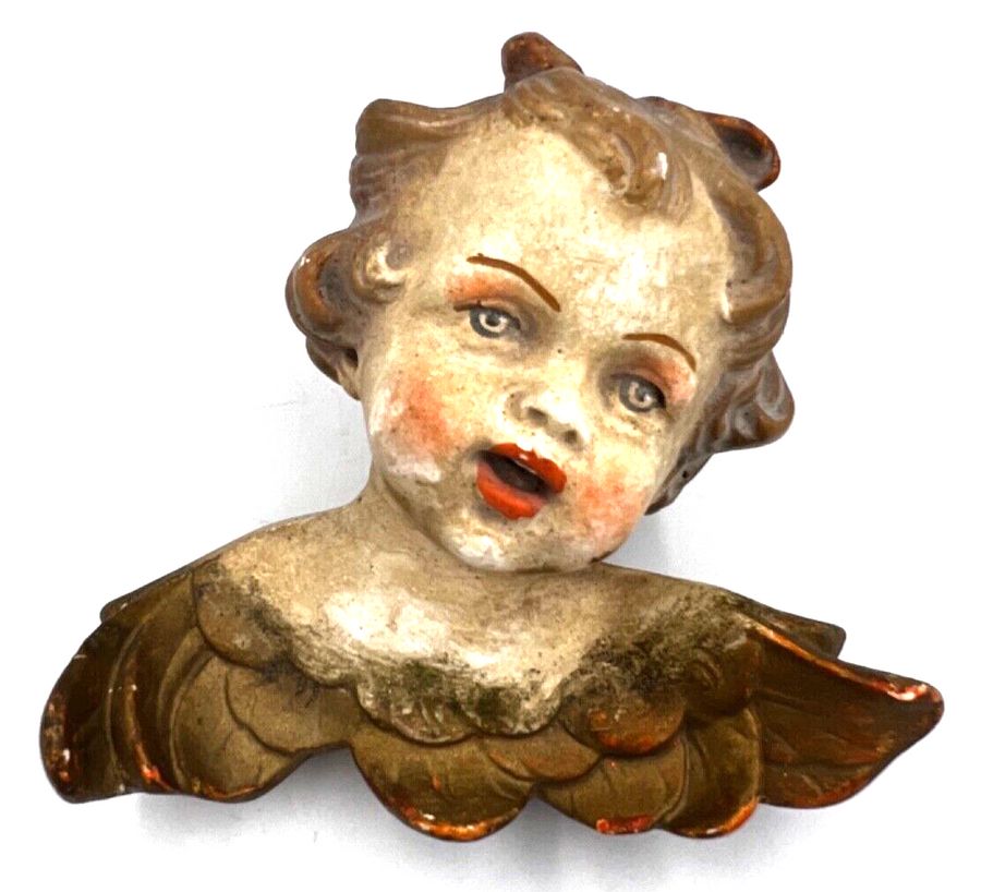 Antique Antique Putto Wall Hanging Hand Painted Cherub Angel