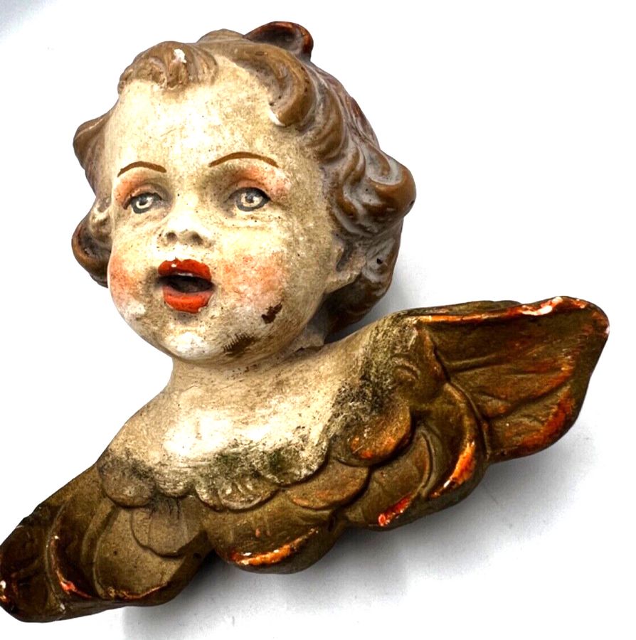 Antique Antique Putto Wall Hanging Hand Painted Cherub Angel