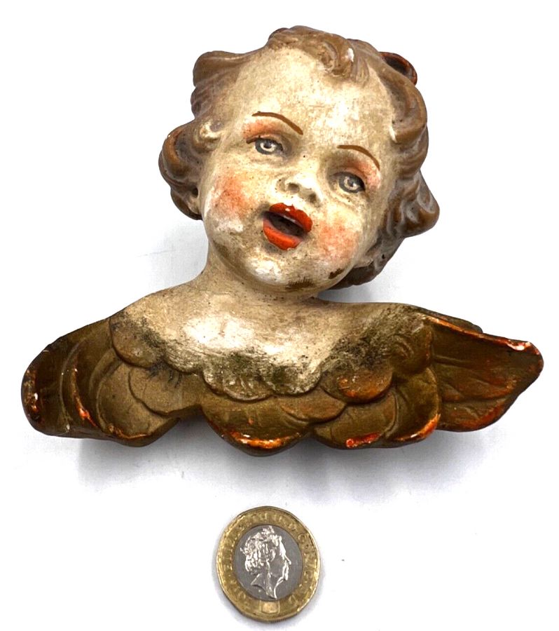 Antique Antique Putto Wall Hanging Hand Painted Cherub Angel