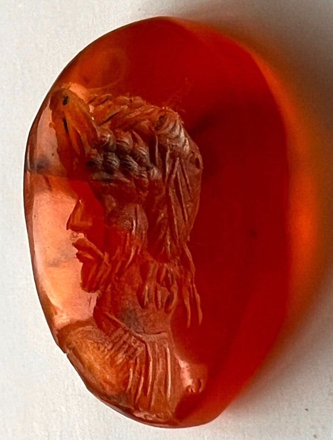 Antique Antique Carved Intaglio Cameo Depicting A Warrior God in Cornelian Italian