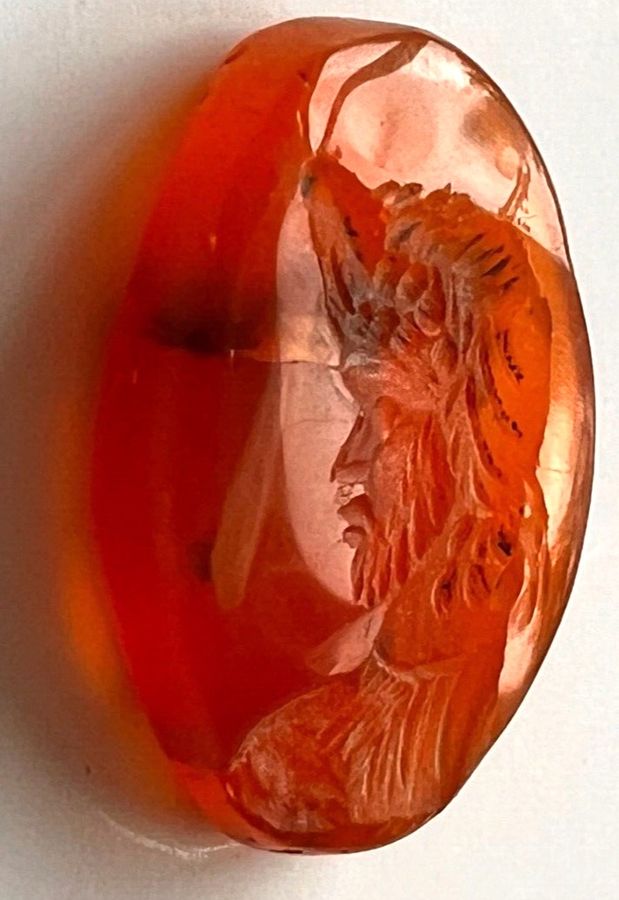 Antique Antique Carved Intaglio Cameo Depicting A Warrior God in Cornelian Italian