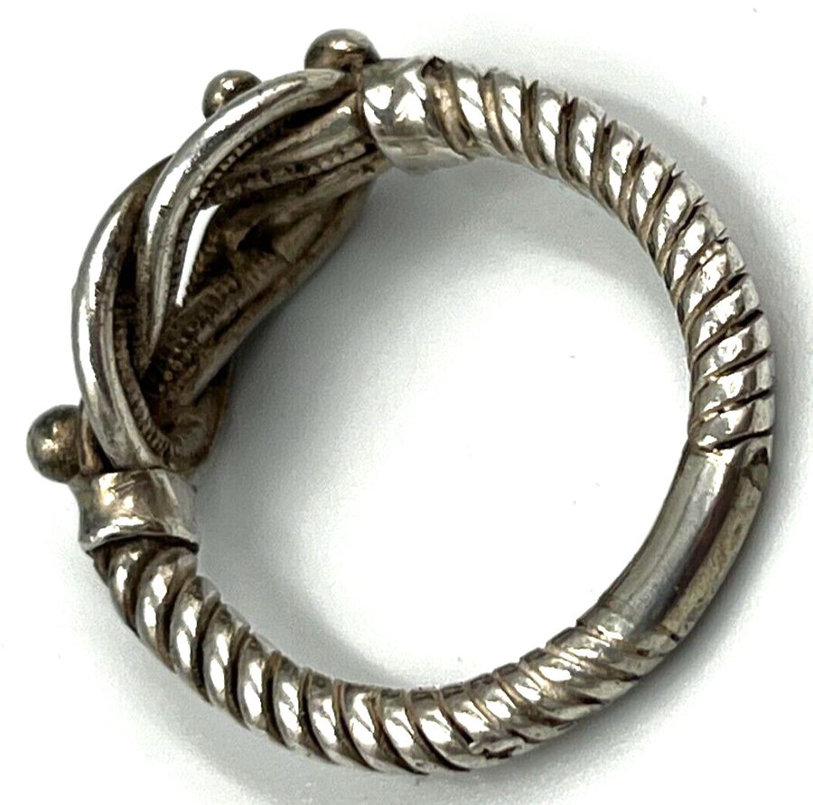 Antique Art Deco Artisan Made Solid Silver Twisted Knot Ring Size S US 9