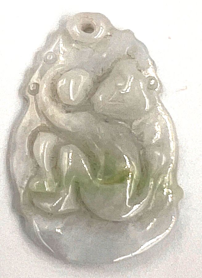 Antique Antique Chinese Celadon Natural Jade Pendant Hand Carved Depicting a Monkey