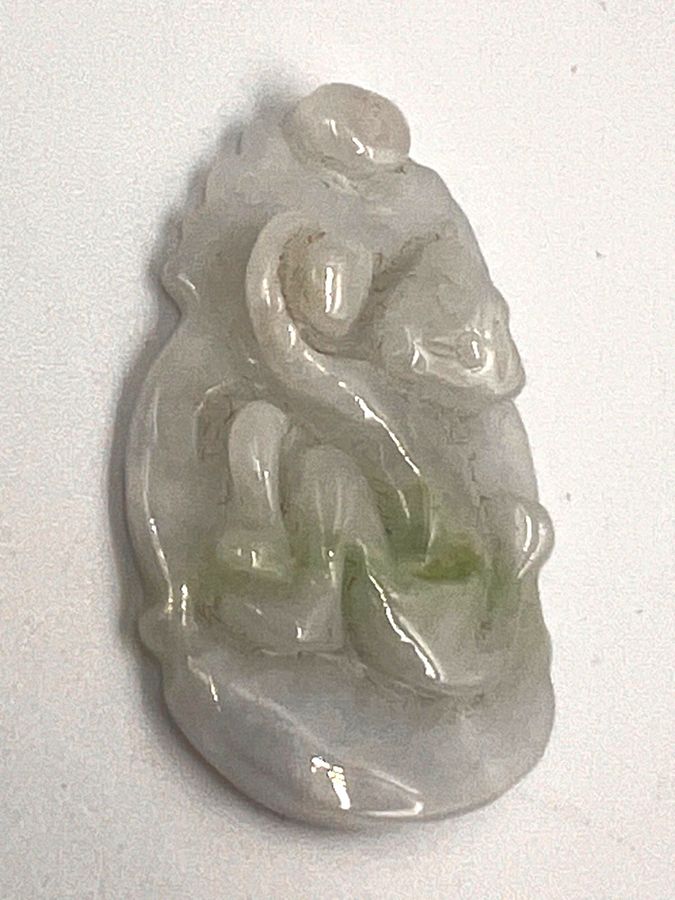 Antique Antique Chinese Celadon Natural Jade Pendant Hand Carved Depicting a Monkey