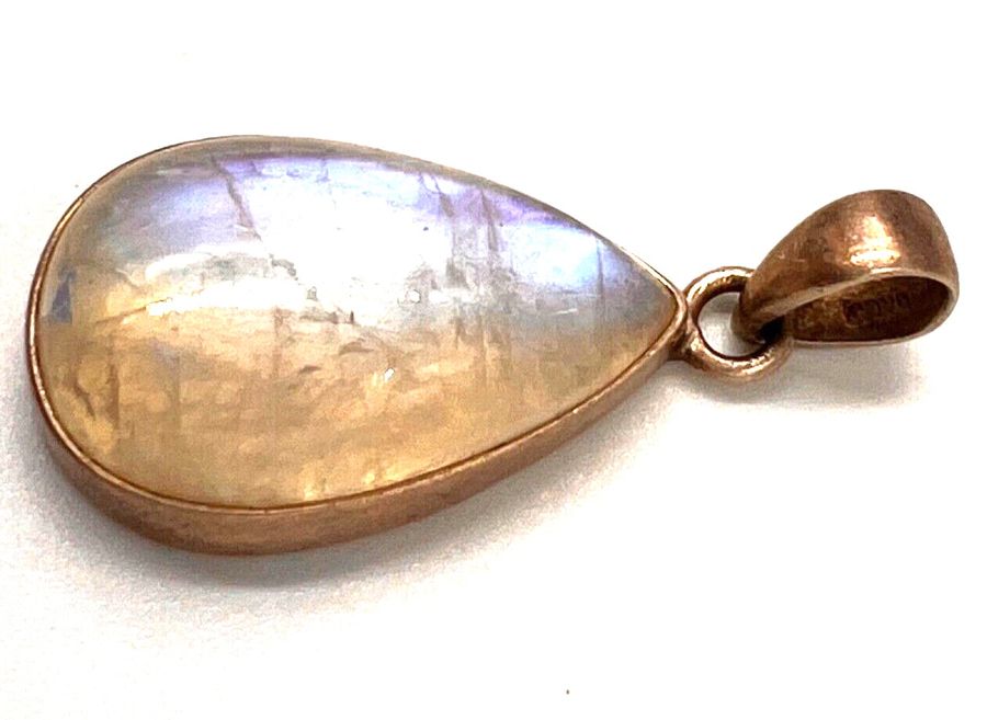 Antique Vintage Large Silver Teardrop Moonstone Pendant