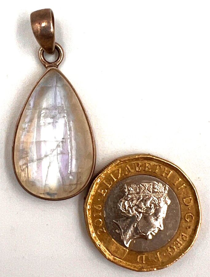 Antique Vintage Large Silver Teardrop Moonstone Pendant